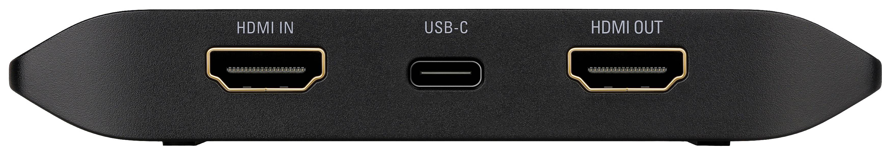 Interfaccia dispositivi esterna con connettori: HDMI IN, USB-C e HDMI OUT.