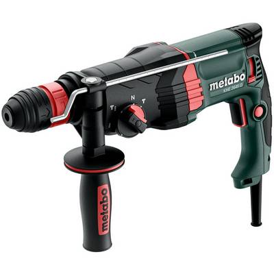 Martello perforatore rotativo elettrico Metabo con maniglia laterale e mandrino, mostrato in profilo su sfondo bianco.