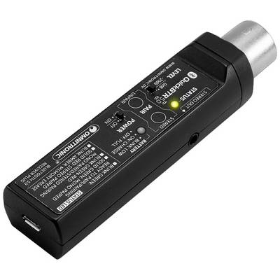 Un convertitore audio digitale portatile con connessioni Bluetooth e USB, con indicatori luminosi per alimentazione e stato.