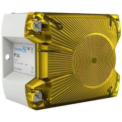 'PYRA' luce di segnalazione a LED gialla di Pfannenberg, modello PY X-S. Montata su un involucro bianco; utilizzata per la segnalazione ottica.