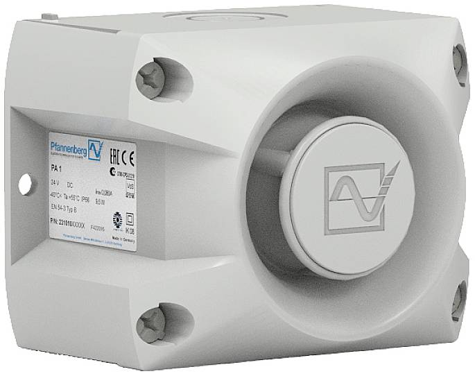 Dispositivo elettronico Pfannenberg, modello PA1, per la climatizzazione di armadi elettrici. Custodia in bianco, con targhetta recante specifiche tecniche.