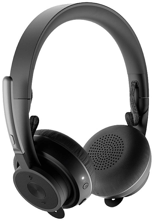 Cuffie over-ear nere wireless con padiglioni imbottiti, braccio del microfono e comandi sulla superficie del padiglione.