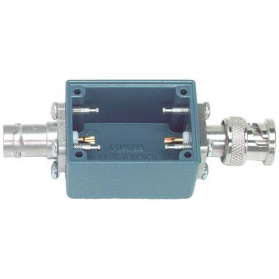 Un connettore rettangolare blu con due terminali metallici e l'iscrizione 'Pomona Electronics' sul lato interno.