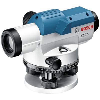 'Livello laser Bosch GOL 26 D Professional in argento e blu con scala di misurazione e ruota di messa a fuoco, adatto per lavori di misurazione precisi.'