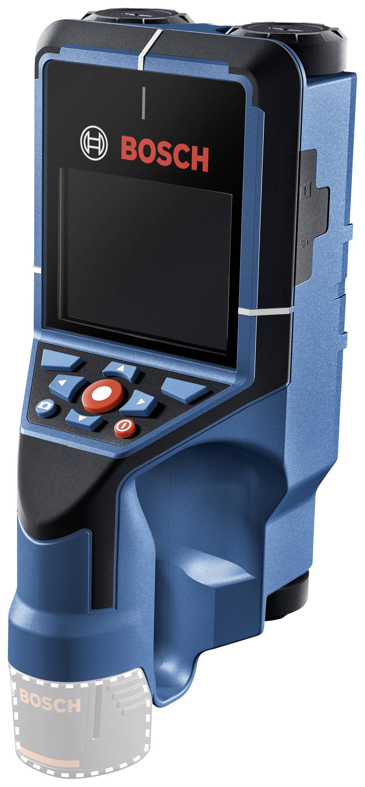 Misuratore laser di distanza Bosch in blu con schermo e comandi. Dispositivo per la misurazione precisa delle distanze in edilizia e artigianato.