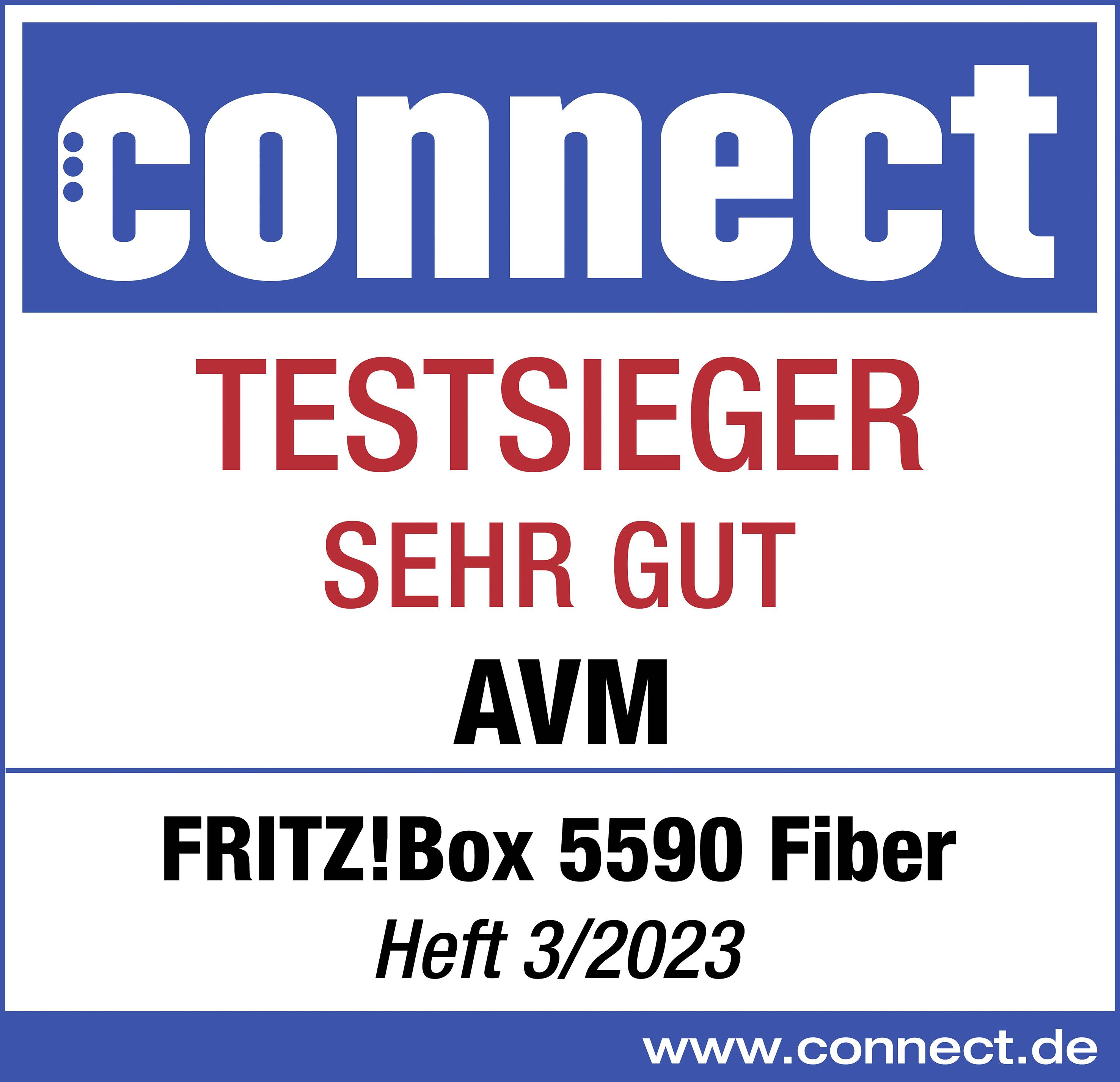 'connect TESTSIEGER MOLTO BUONO AVM FRITZ!Box 5590 Fiber Numero 3/2023 www.connect.de'