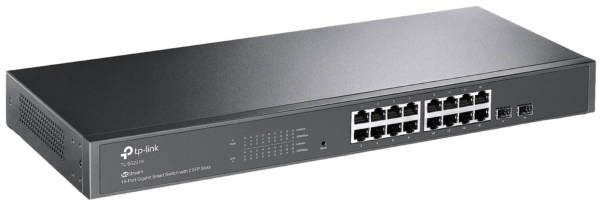 Un switch di rete TP-Link con 16 porte Ethernet, adatto per la connessione di più dispositivi in una rete locale.
