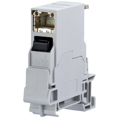 'Modulo di rete con connettore RJ-45, idoneo per il montaggio su guida DIN in impianti elettrici.'
