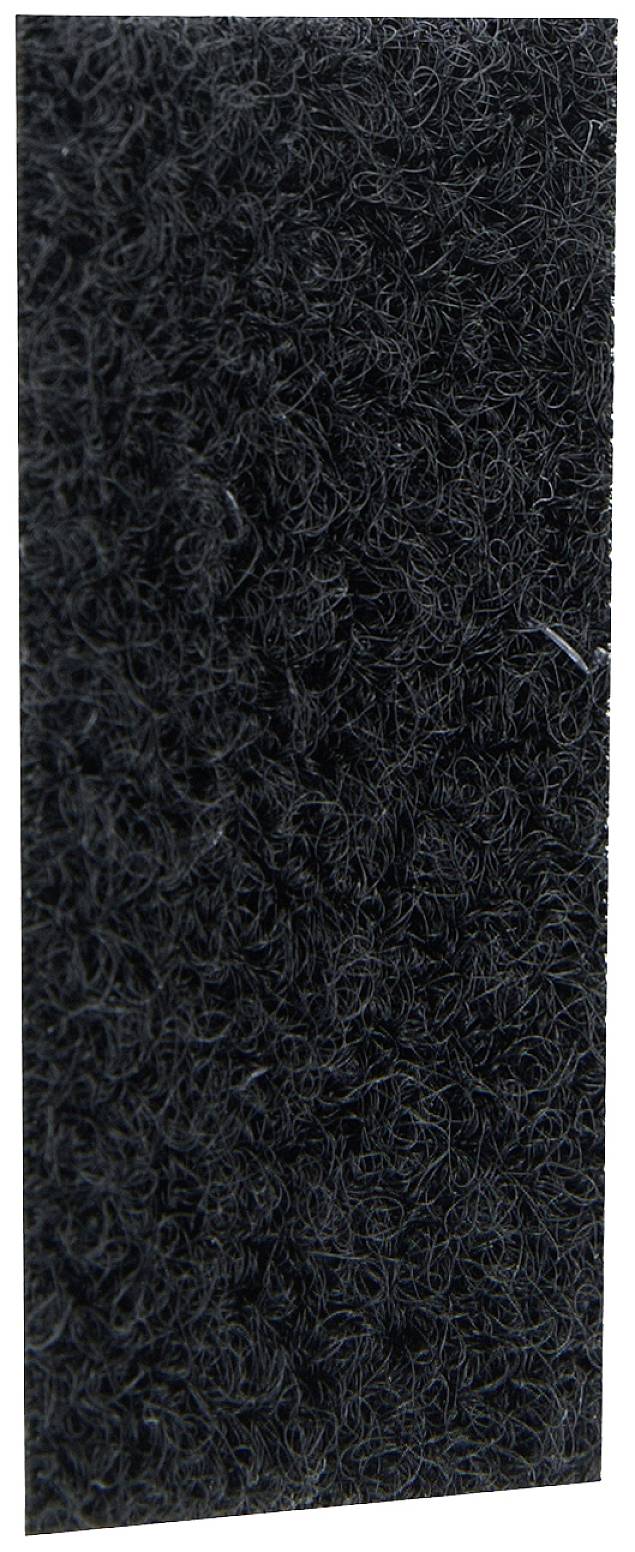 Un nastro a chiusura a strappo nero con una superficie pelosa da un lato e con uncini dall'altro, utilizzato per collegare facilmente materiali diversi.