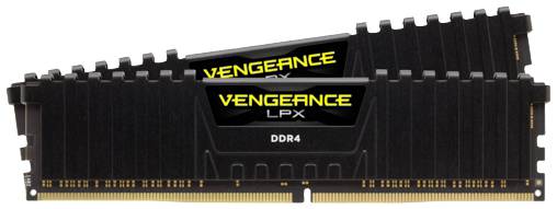 Due moduli di RAM DDR4 Corsair Vengeance LPX in nero.