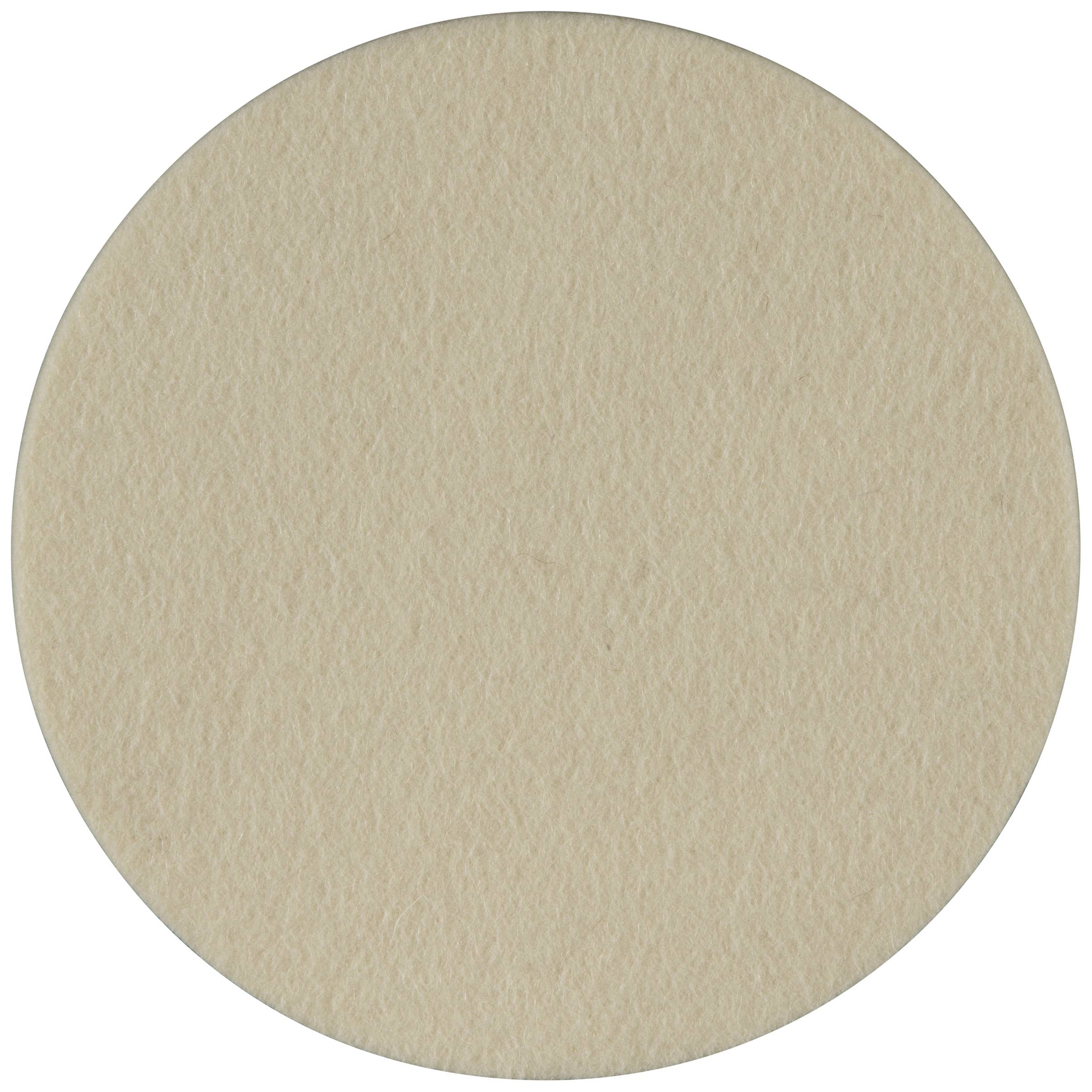 Cerchio di feltro beige, piatto e rotondo su sfondo bianco.
