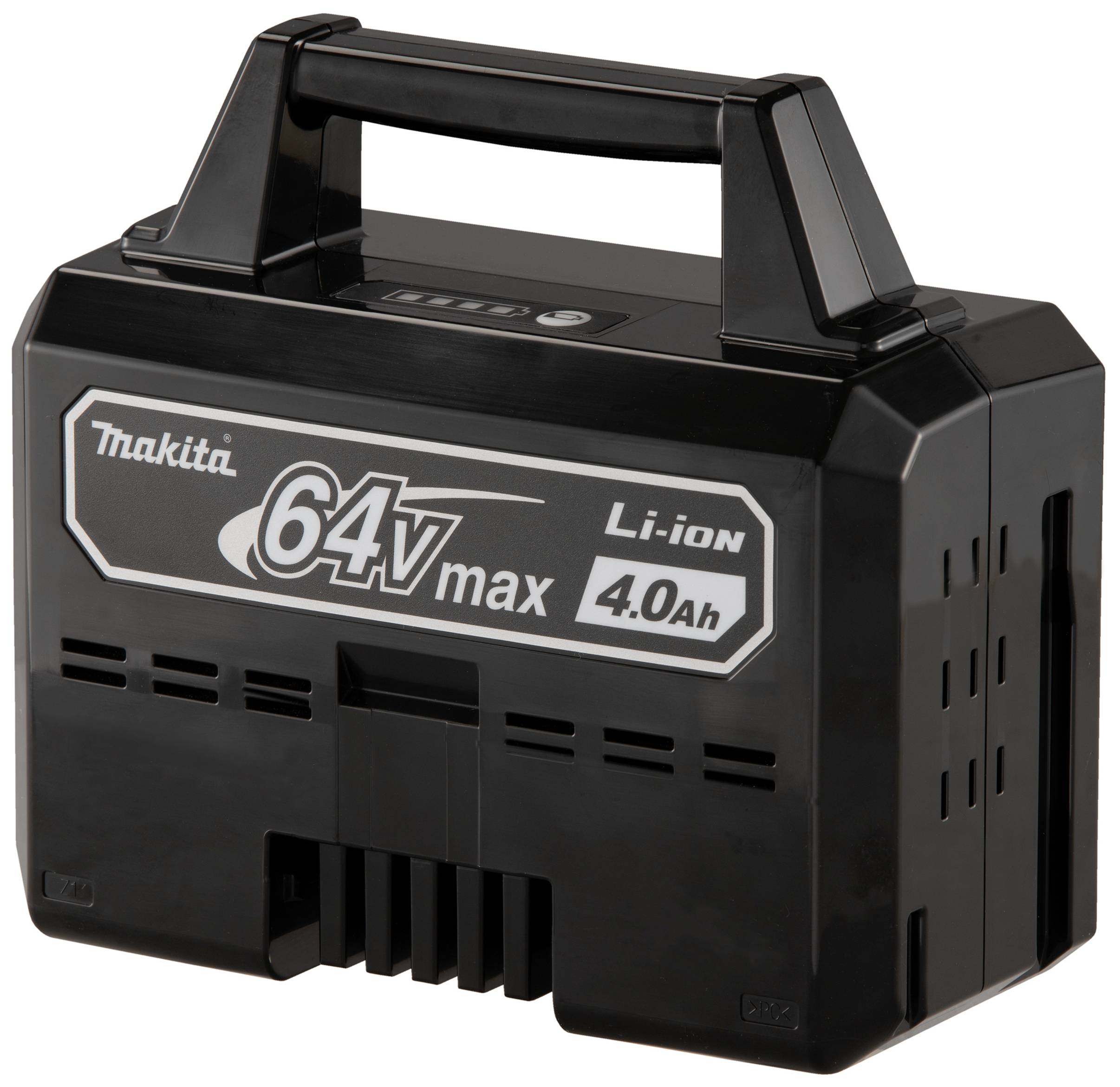 Batteria agli ioni di litio nera Makita con scritta '64V max 4.0Ah'.