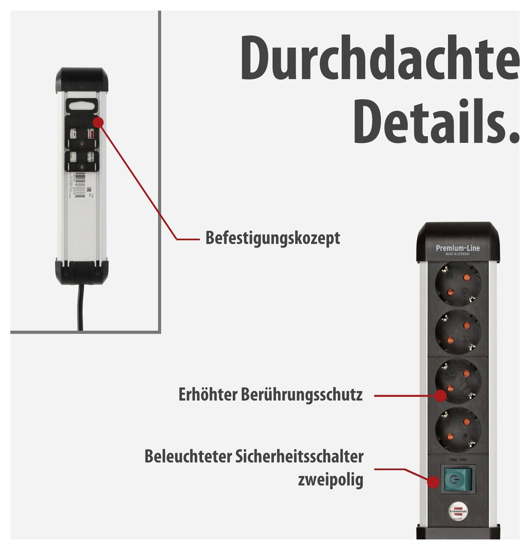 Brennenstuhl 1391030400 Multipresa con interruttore Argento, Nero Schuko 1 pz.-3