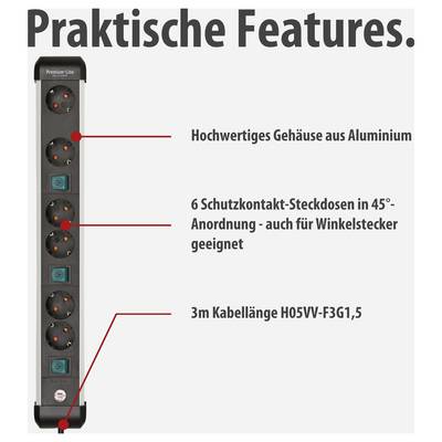 Brennenstuhl 1391030601 Multipresa con interruttore Argento, Nero Schuko 1 pz.-2