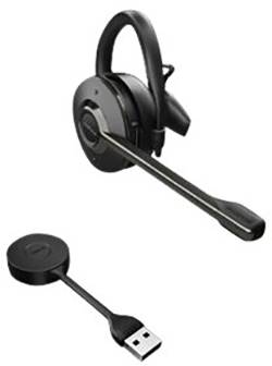 Cuffie wireless con braccio microfono e trasmettitore USB per l'utilizzo con computer, idonee per comunicazioni in vivavoce.