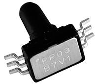 Un componente elettronico con testa cilindrica e sei pin curvi su un lato. Iscrizione 'PP03 B7V1'.