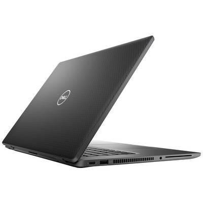 Un laptop nero aperto di lato, che mostra la tastiera e alcuni porte di connessione.