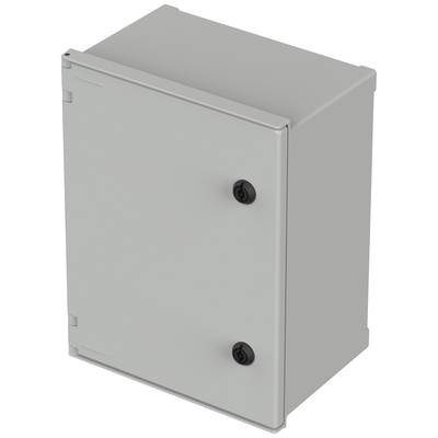 Un involucro metallico grigio rettangolare con due manopole nere sul lato frontale, adatto per l'alloggiamento di componenti elettronici.