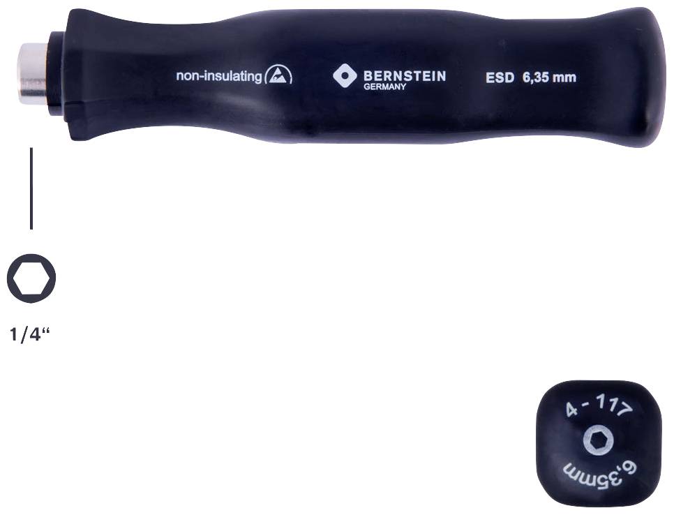 Cacciavite non isolante in ambra, ESD, attacco da 6,35 mm, con impugnatura ergonomica e attacco da 1/4 di pollice.