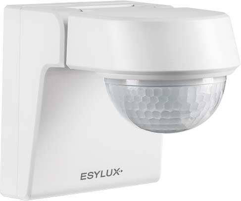 Un rilevatore di movimento bianco di ESYLUX con un sensore rotondo, utilizzato per il monitoraggio degli ambienti.