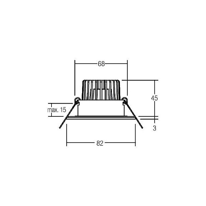 Disegno tecnico di un faretto LED da incasso rotondo con misure: diametro 68 mm, profondità di incasso 45 mm, diametro foro 82 mm.