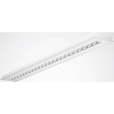 Una lunga e stretta plafoniera LED con più campi luminosi quadrati integrati in un involucro bianco semplice.
