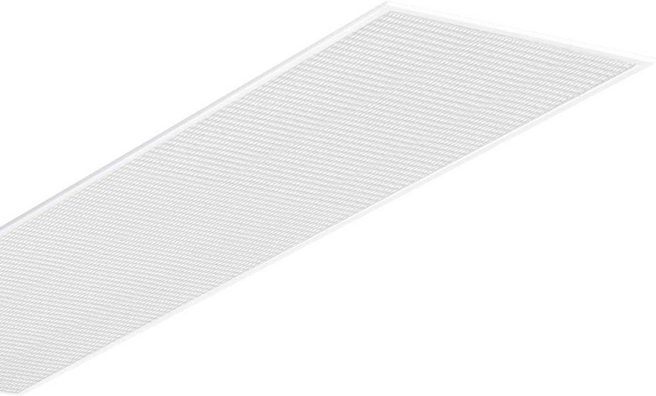 Elemento per soffitto radiante di forma rettangolare con superficie lamellare, utilizzato per la regolazione climatica degli edifici.