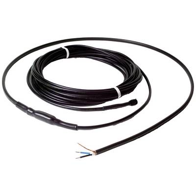 Un lungo cavo nero è arrotolato allentamente, con le estremità dei fili esposte. Adatto per installazioni elettriche.