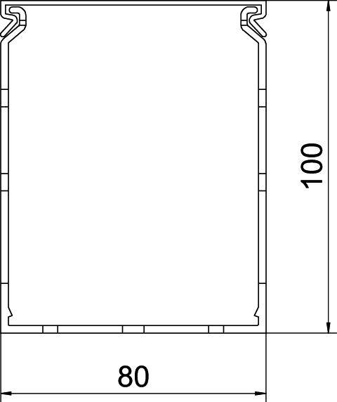 Disegno tecnico di un profilo rettangolare con dimensioni di 80 mm di larghezza e 100 mm di altezza.