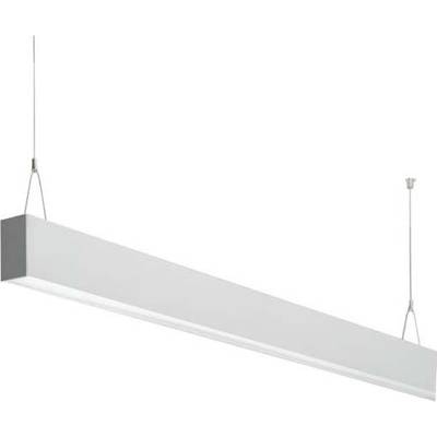 Una luce LED bianca e rettangolare pende dal soffitto. Design minimale, ideale per l'illuminazione di ambienti moderni.