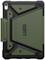 Custodia protettiva verde e nera per tablet, dal design distintivo e robusto, con logo 'UAG' impresso sul retro.