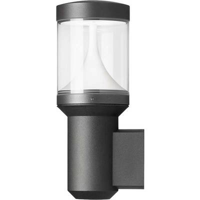 Una lampada da parete moderna in metallo nero e vetro con un design cilindrico semplice e lineare.