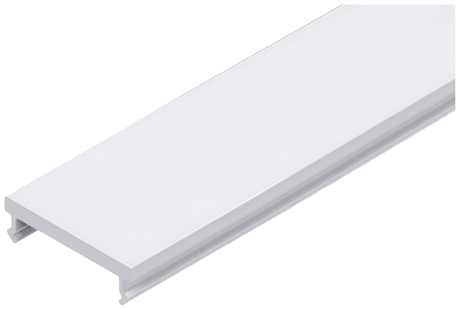Copertura bianca in plastica per profilo LED, forma rettangolare, liscia, atta a diffondere la luce e coprire i LED.
