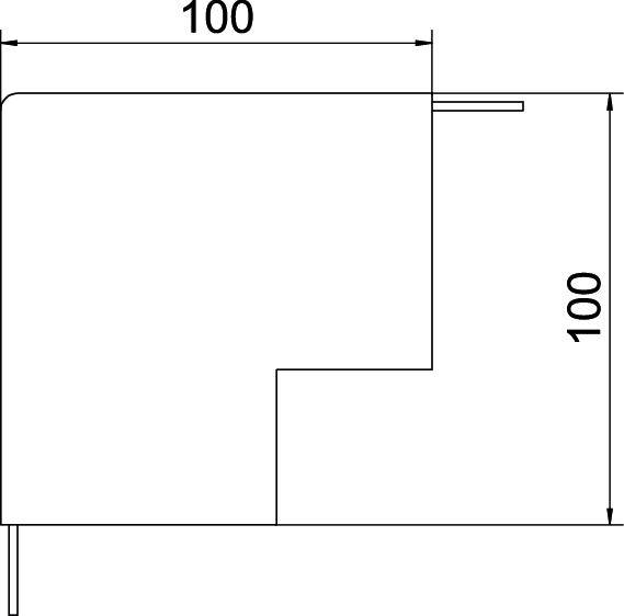 Disegno tecnico di un profilo L in metallo con dimensioni di 100 x 100 millimetri.