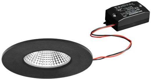 Una plafoniera LED rotonda con cornice nera e cavo collegato, adatta per applicazioni da incasso, su sfondo bianco.