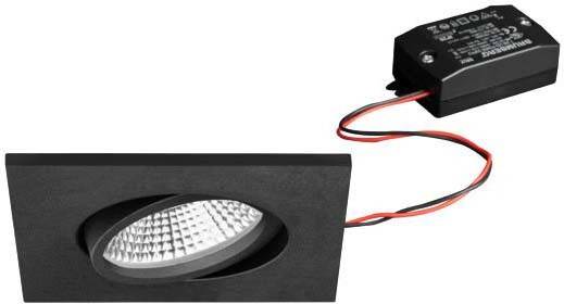 Faretto da incasso a LED nero con forma quadrata e vetro strutturato, collegato con cavi rossi e neri.