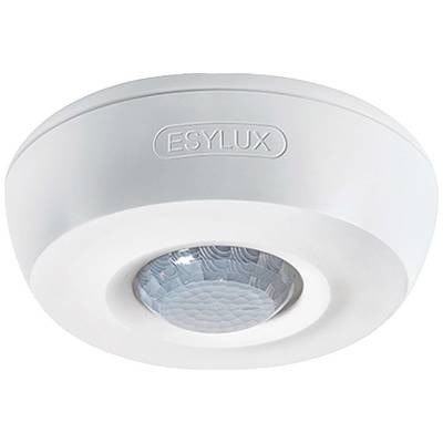 Un rilevatore di movimento rotondo, bianco, con la scritta 'ESYLUX' sulla parte superiore.