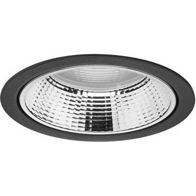 Un riflettore circolare con superficie scanalata e finitura metallica, incassato nel soffitto, utilizzato per l'illuminazione.