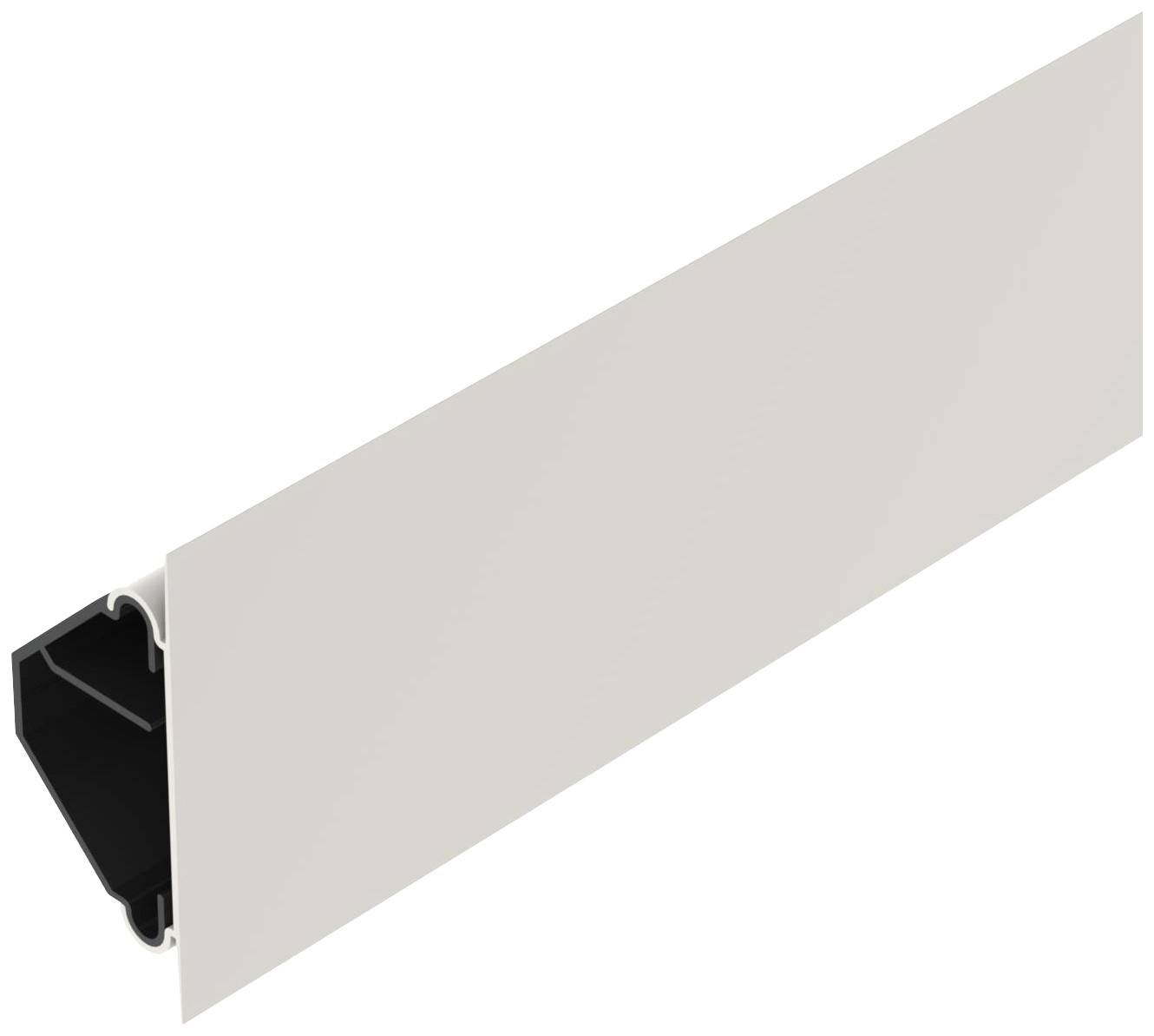 Un pezzo bianco in plastica con un raccordo nero nell'angolo inferiore sinistro, probabilmente parte di una costruzione più ampia.