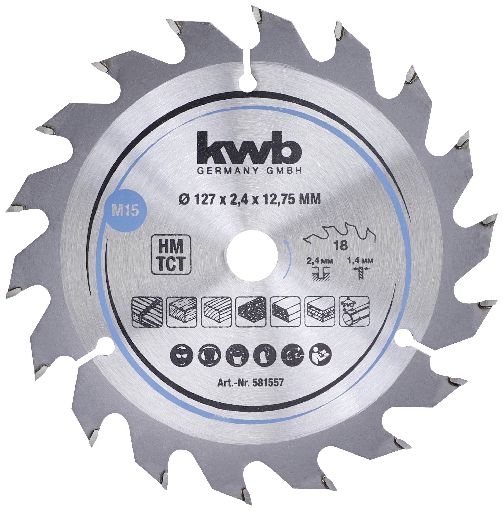 Lama per sega circolare, diametro 127 mm, 18 denti, KWB Germany GmbH, HM TCT, per legno e plastica, codice articolo 581557.