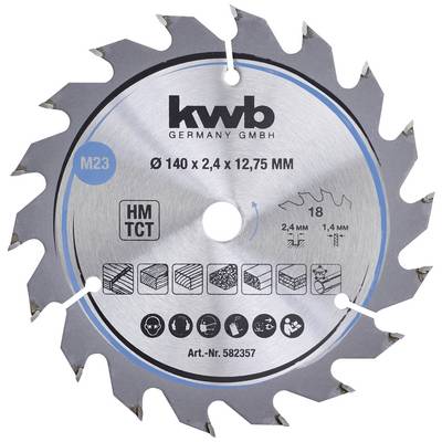 'Lama da sega di kwb Germany GMBH, Ø 140 x 2,4 x 12,75 mm, HM TCT, Cod. art. 582357, idoneo per legno, MDF, compensato e altro.'