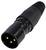 Un connettore XLR nero a tre poli, comunemente utilizzato per cavi audio in attrezzature audio professionali.
