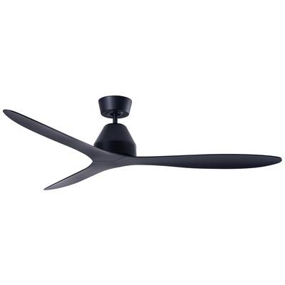 Ventilatore da soffitto con tre pale nere, design moderno e blocco motore centrale. Ideale per interni contemporanei.