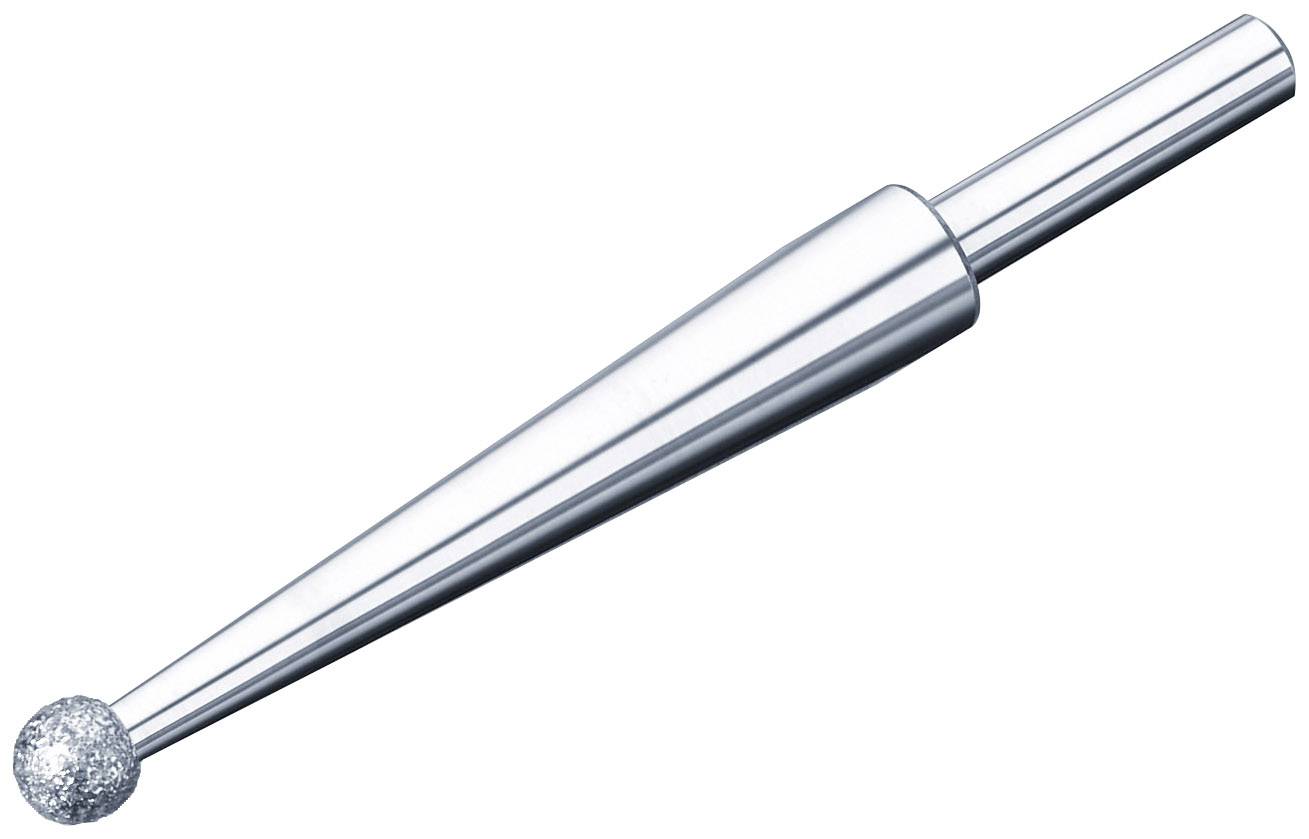 Un fresa argentata e lucente, che si assottiglia conicalmente, con testa rivestita di diamante, utilizzata in odontoiatria o nella cura delle unghie.