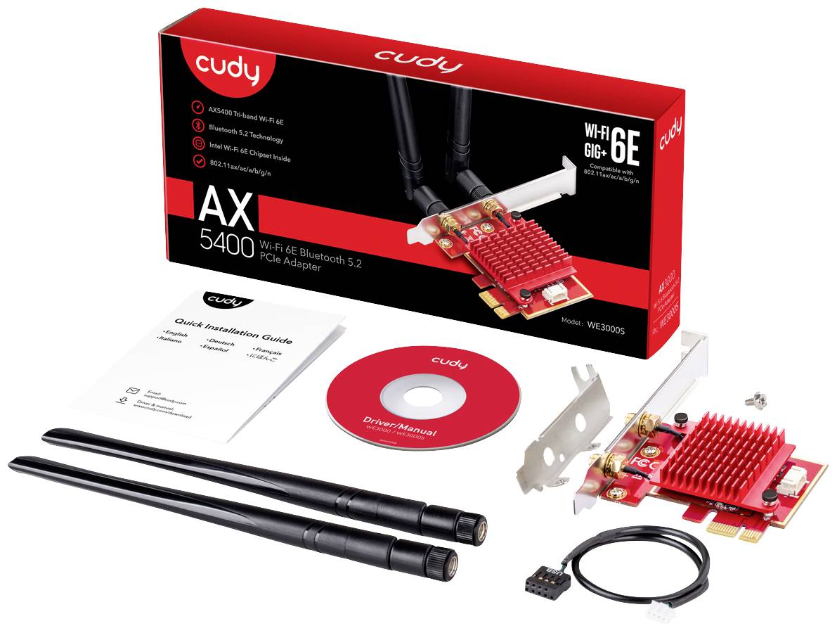 cudy WE3000S - Eingebaut - Kabellos - PCI Express - WLAN / Bluetooth - 2400 Mbit/s Adattatore WLAN/Bluetooth PCI Express-1