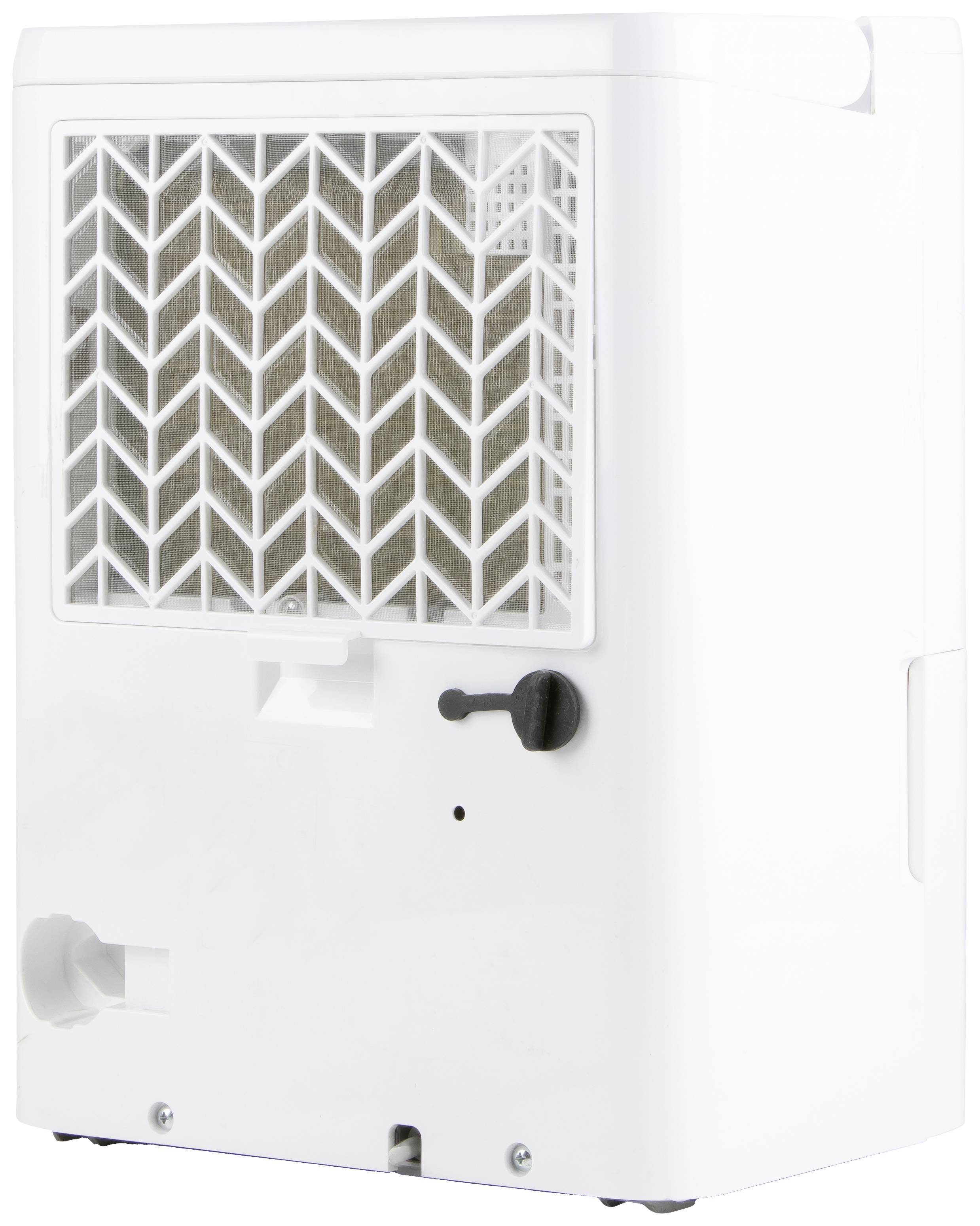 Dispositivo bianco rettangolare con una griglia sul lato anteriore e un interruttore nero. Il dispositivo è destinato alla ventilazione o alla climatizzazione.