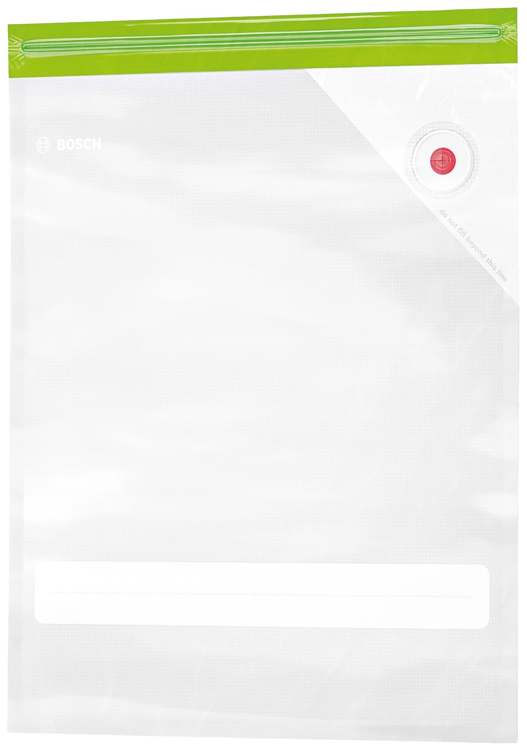 Un sacchetto sottovuoto con chiusura lampo verde, lato anteriore trasparente e un'area etichetta bianca per la scrittura.