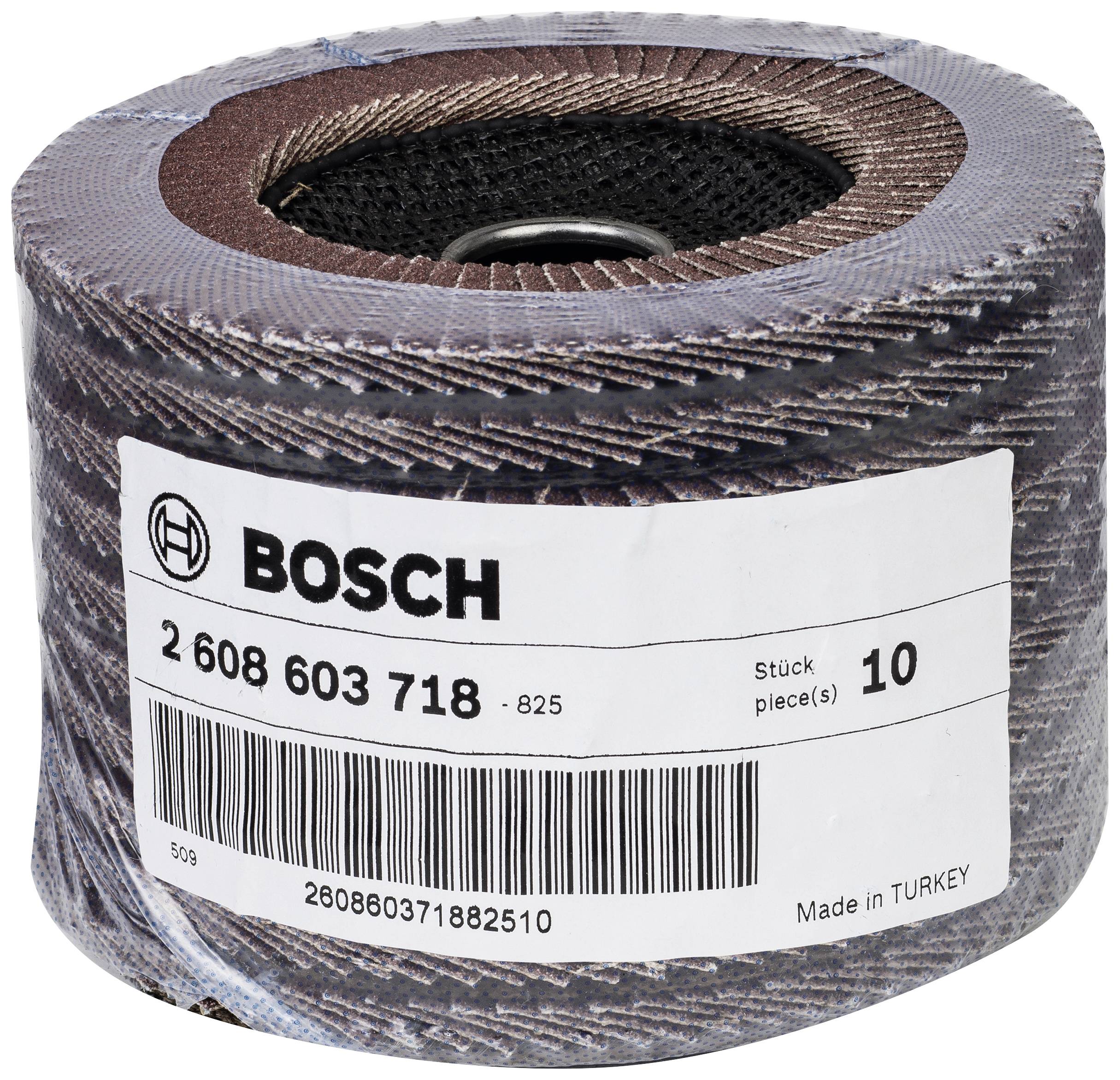 Rotolo di vello abrasivo Bosch, numero articolo 2 608 603 718-825, confezione da 10 pezzi, fabbricato in Turchia, immagine della confezione raffigurata.