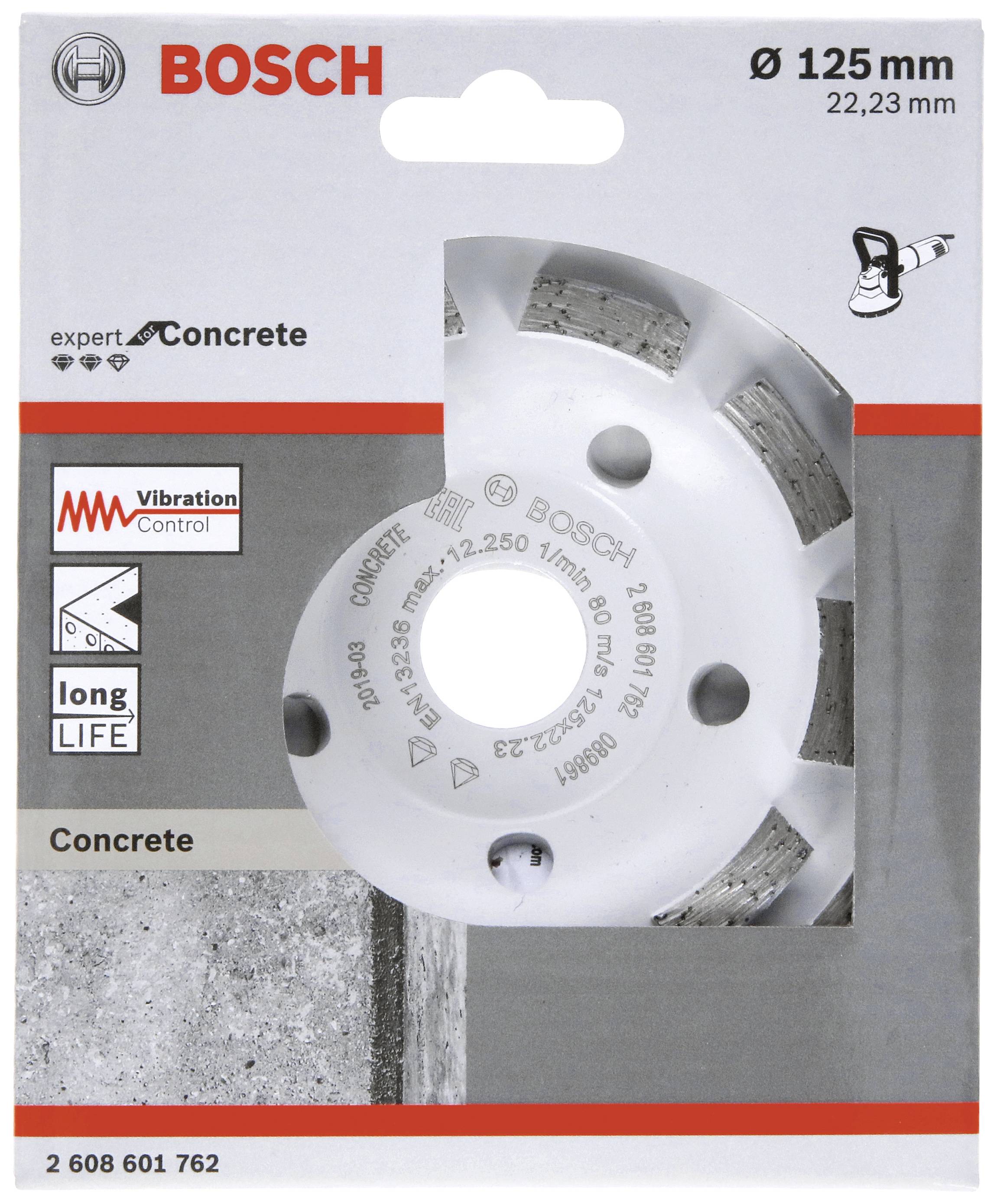 Disco Bosch per calcestruzzo, diametro 125 mm. Adatto per lavori di levigatura del calcestruzzo, lunga durata. Vibration Control.
