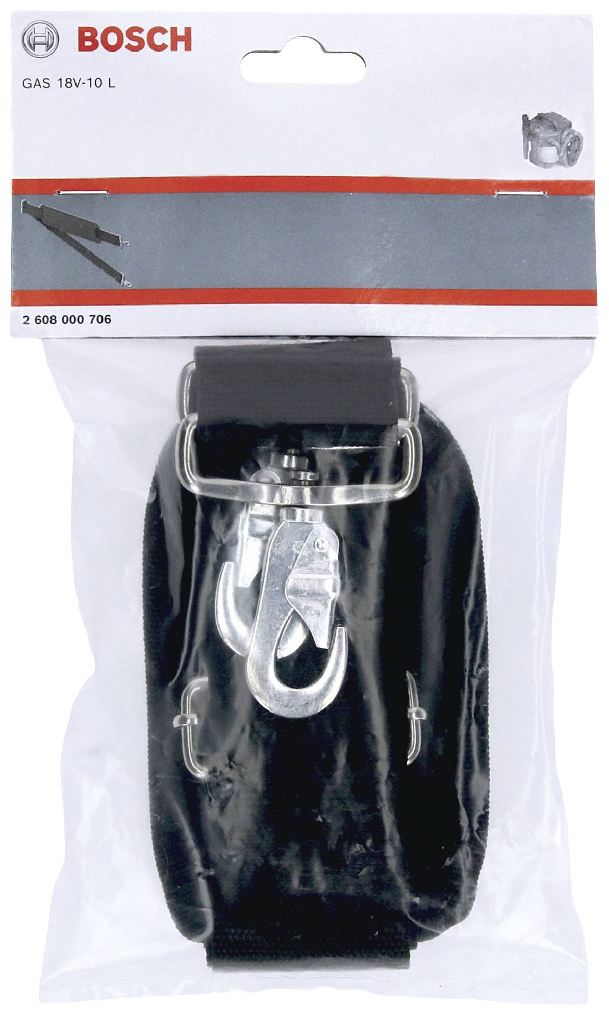 Borsa porta attrezzi per accessori dell'aspirapolvere Bosch GAS 18V-10 L, con gancio e passante, in confezione originale.